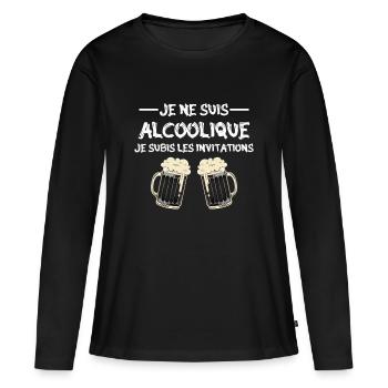je ne suis pas alcoolique je subis les invitations - T-shirt manches longues Premium bio Femme - noir - Devant - Julia (174cm)