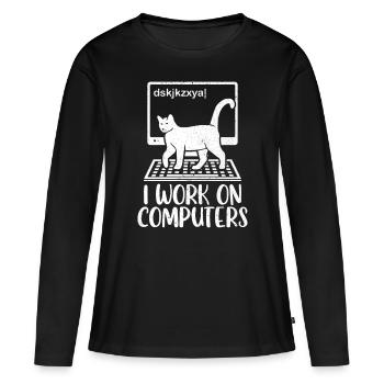 Katze Kätzchen Katzenbesitzer I Work On Computers - Frauen Premium Bio Langarmshirt - Schwarz - Vorne - Julia (174cm)