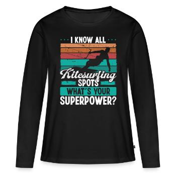 Kiteboarder Kitesurfing Spot Whats your Superpower - Women's Premium Organic Long Sleeve Shirt - black - Front - Julia (174cm)