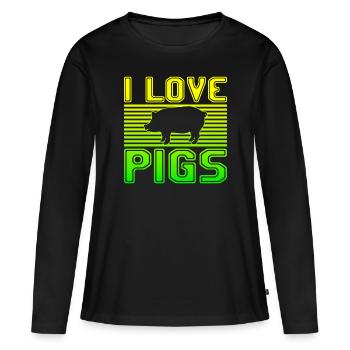 J’adore les cochons - T-shirt manches longues Premium bio Femme - noir - Devant - Julia (174cm)