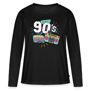 90er Jahre 90s - Frauen Premium Bio Langarmshirt - Schwarz - Vorne - Julia (174cm)