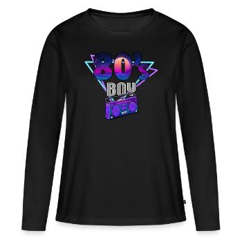 80er Jahre 80s Männer - Frauen Premium Bio Langarmshirt - Schwarz - Vorne - Julia (174cm)