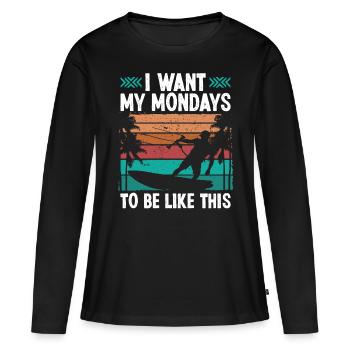 Kiteboarder Vintage Les lundis pour être comme ça - T-shirt manches longues Premium bio Femme - noir - Devant - Julia (174cm)