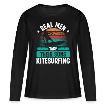 Kiteboarder Real Men take their Sons Kitesurfing - Frauen Premium Bio Langarmshirt - Schwarz - Vorne - Julia (174cm)