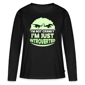 Je ne suis pas grincheux, je ne suis qu’introverti - T-shirt manches longues Premium bio Femme - noir - Devant - Julia (174cm)