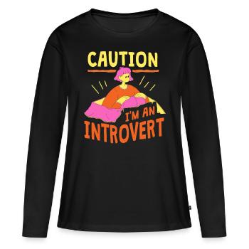 Attention Je suis un introverti timide - T-shirt manches longues Premium bio Femme - noir - Devant - Julia (174cm)