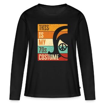 Costume de fête des années 70 seventies 1970 - T-shirt manches longues Premium bio Femme - noir - Devant - Julia (174cm)