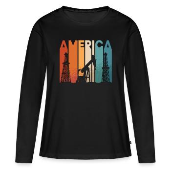 Travailleurs des champs pétrolifères Amérique Travailleurs de la plate-forme pétrolière rétro - T-shirt manches longues Premium bio Femme - noir - Devant - Julia (174cm)