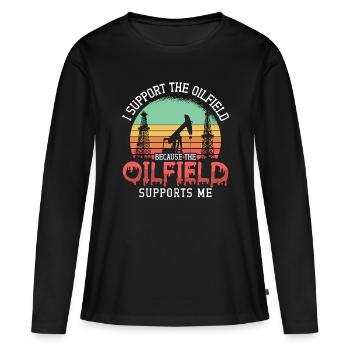 Travailleurs des champs pétrolifères Je soutiens Oilfield Plant Retro - T-shirt manches longues Premium bio Femme - noir - Devant - Julia (174cm)