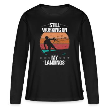 Travailler sur mon Landings Kiteboarder Vintage Kite - T-shirt manches longues Premium bio Femme - noir - Devant - Julia (174cm)