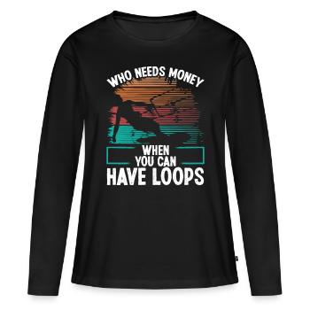 Kiteboarder Who needs Money Vintage Kite - Frauen Premium Bio Langarmshirt - Schwarz - Vorne - Julia (174cm)
