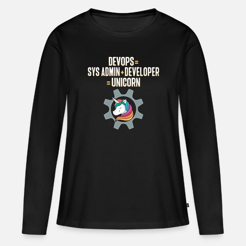 Sys-Admin Entwickler Devops-Ingenieur Einhorn - Frauen Premium Bio Langarmshirt - Schwarz