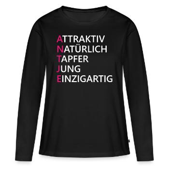 Antje Name Geschenk - Frauen Premium Bio Langarmshirt - Schwarz - Vorne - Julia (174cm)