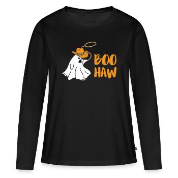 Boo Haw Chemise Ghost Lasso Rodeo Farmer - T-shirt manches longues Premium bio Femme - noir - Devant - Julia (174cm)