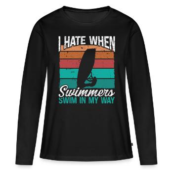 Je déteste les nageurs Vintage Rig Windsurf - T-shirt manches longues Premium bio Femme - noir - Devant - Julia (174cm)