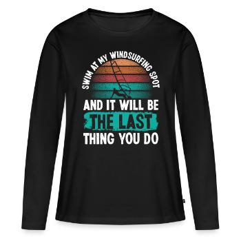 Funny Windsurfing Swimming Windsurfing Zone - Frauen Premium Bio Langarmshirt - Schwarz - Vorne - Julia (174cm)