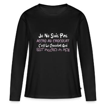 JE NE SUIS PAS ACCRO AU CHOCOLAT - T-shirt manches longues Premium bio Femme - noir - Devant - Julia (174cm)
