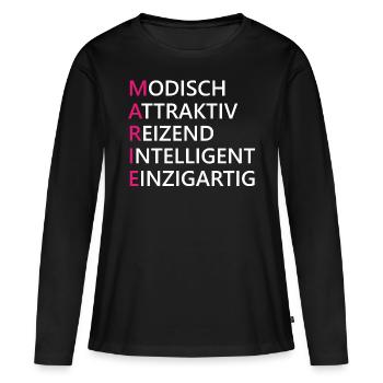 Marie Name Geschenk - Frauen Premium Bio Langarmshirt - Schwarz - Vorne - Julia (174cm)