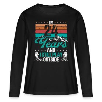 24 Year Old Hiker Mountains Hiking 24 Birthday - Frauen Premium Bio Langarmshirt - Schwarz - Vorne - Julia (174cm)