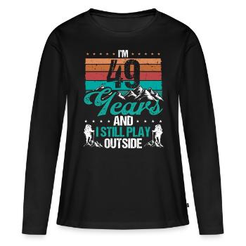 49 Year Old Hiker Mountains Hiking 49 Birthday - Frauen Premium Bio Langarmshirt - Schwarz - Vorne - Julia (174cm)