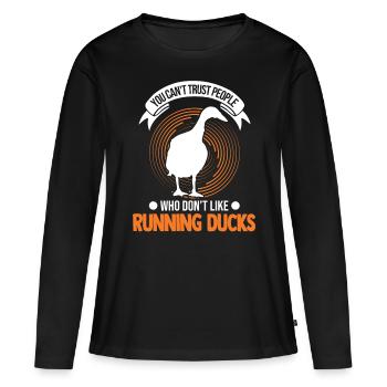 Indian Running Gift Running Duck - Women's Premium Organic Long Sleeve Shirt - black - Front - Julia (174cm)