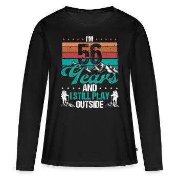 56 Year Old Hiker Mountains Hiking 56 Birthday - Frauen Premium Bio Langarmshirt - Schwarz - Vorne - Julia (174cm)
