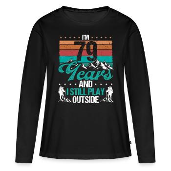 79 Year Old Hiker Mountains Hiking 79 Birthday - Frauen Premium Bio Langarmshirt - Schwarz - Vorne - Julia (174cm)