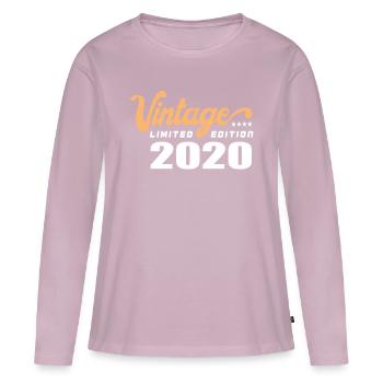 Vintage Anniversaire Anniversaire Rétro 2020 Limité - T-shirt manches longues Premium bio Femme - rose poudré - Devant - Julia (174cm)