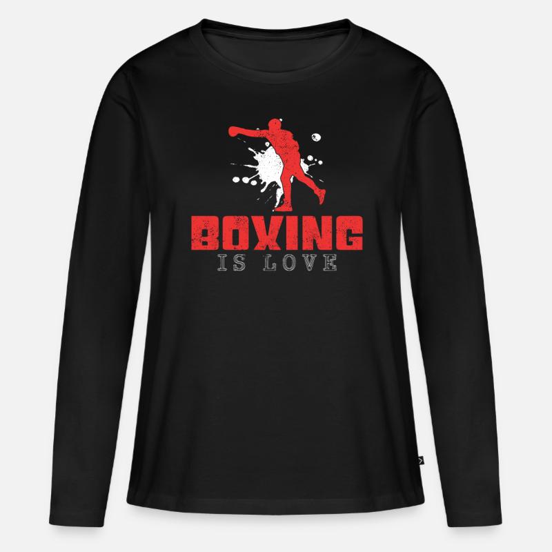 Boxen Spruch - Frauen Premium Bio Langarmshirt - Schwarz
