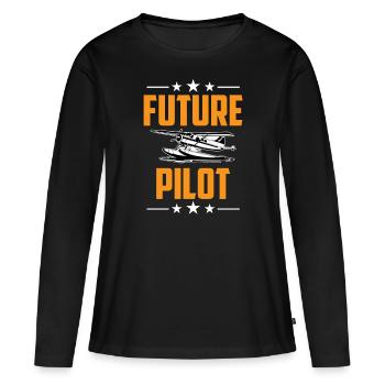 Futur pilote d’avion léger Petit avion Jet - T-shirt manches longues Premium bio Femme - noir - Devant - Julia (174cm)