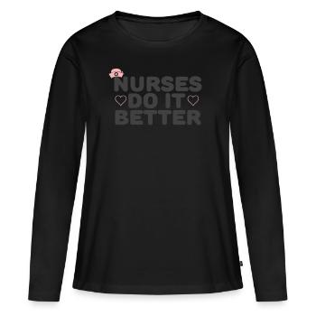 L’infirmière l’améliore - T-shirt manches longues Premium bio Femme - noir - Devant - Julia (174cm)