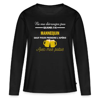 Ne me dérangez pas QUAND J'ai l'apéro mannequin - T-shirt manches longues Premium bio Femme - noir - Devant - Julia (174cm)