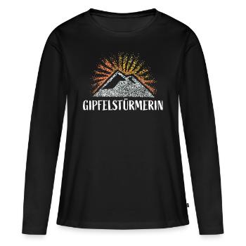 Gipfelstürmerin Wandern Wanderer Berge Bergsteiger - Frauen Premium Bio Langarmshirt - Schwarz - Vorne - Julia (174cm)