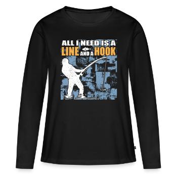 Ligne de pêcheur à la ligne et pêche à l’hameçon Pêche de pêcheur - T-shirt manches longues Premium bio Femme - noir - Devant - Julia (174cm)