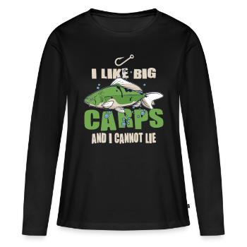 Pêcheur J’aime les grosses carpes et je ne peux pas mentir en pêchant - T-shirt manches longues Premium bio Femme - noir - Devant - Julia (174cm)