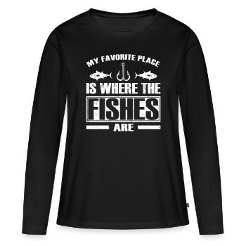 Pêcheur Mon endroit préféré où les poissons pêchent - T-shirt manches longues Premium bio Femme - noir - Devant - Julia (174cm)