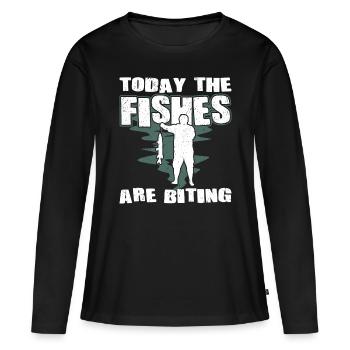 Pêcheur aujourd’hui Les poissons mordent Pêcheurs pêcheurs - T-shirt manches longues Premium bio Femme - noir - Devant - Julia (174cm)