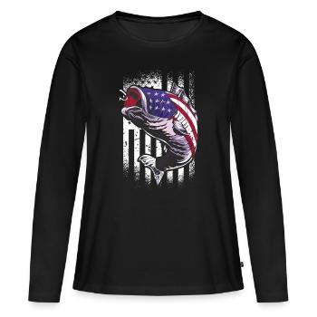 Pêcheur USA Flag Pêche Pêche Pêcheur - T-shirt manches longues Premium bio Femme - noir - Devant - Julia (174cm)