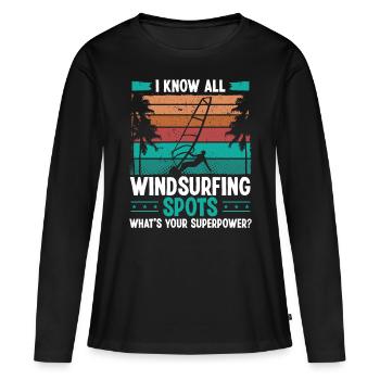 Windsurfer know all Windsurfing Spots Superpower - Women's Premium Organic Long Sleeve Shirt - black - Front - Julia (174cm)