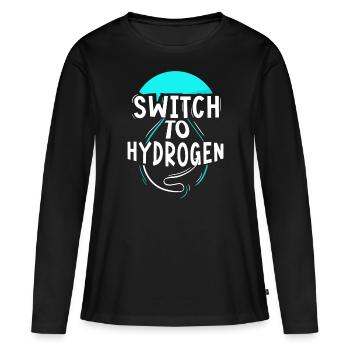 Passage à l’hydrogène Énergie Hydrogène - T-shirt manches longues Premium bio Femme - noir - Devant - Julia (174cm)