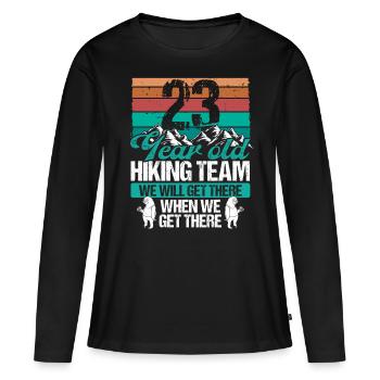 23 Birthday Sloth Hiking Mountains 23 Year Old - Frauen Premium Bio Langarmshirt - Schwarz - Vorne - Julia (174cm)
