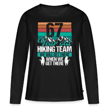 67 Birthday Sloth Hiking Mountains 67 Year Old - Frauen Premium Bio Langarmshirt - Schwarz - Vorne - Julia (174cm)