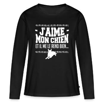 J aime mon chien et il me rend bien - T-shirt manches longues Premium bio Femme - noir - Devant - Julia (174cm)