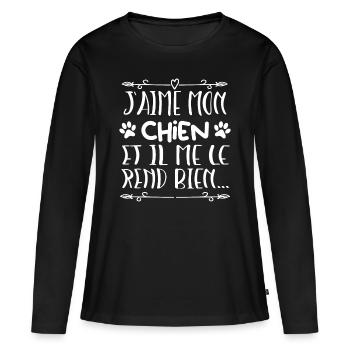 J aime mon chien - T-shirt manches longues Premium bio Femme - noir - Devant - Julia (174cm)
