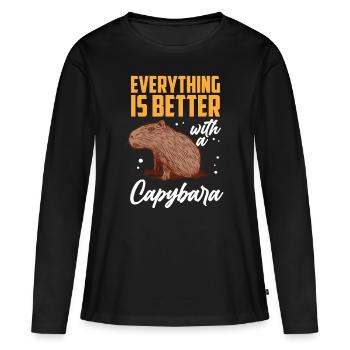 Capybara tout mieux avec capybara - T-shirt manches longues Premium bio Femme - noir - Devant - Julia (174cm)