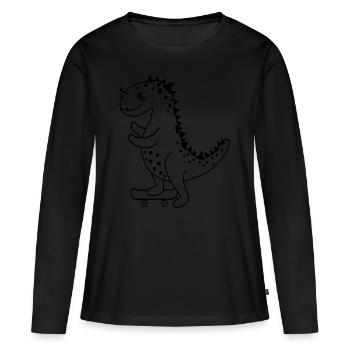 Dinosaure comique satisfait avec skateboard. - T-shirt manches longues Premium bio Femme - noir - Devant - Julia (174cm)