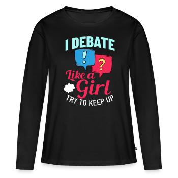 Débat Discussion politique Débat Argument - T-shirt manches longues Premium bio Femme - noir - Devant - Julia (174cm)