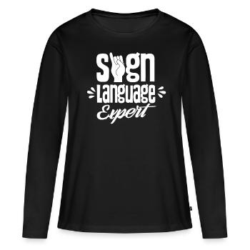 Gestes d’experts en langue des signes Signes de sensibilisation - T-shirt manches longues Premium bio Femme - noir - Devant - Julia (174cm)