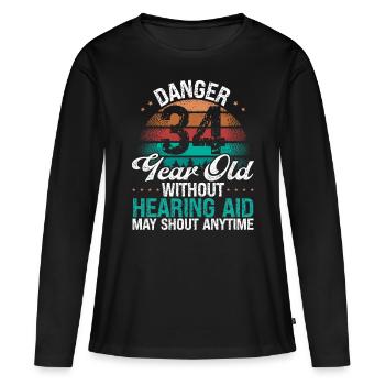 34 Idée d’anniversaire L’humour peut crier drôle 34 ans - T-shirt manches longues Premium bio Femme - noir - Devant - Julia (174cm)