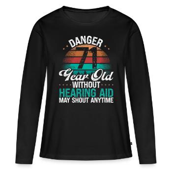 71 Idée d’anniversaire L’humour peut crier drôle 71 ans - T-shirt manches longues Premium bio Femme - noir - Devant - Julia (174cm)